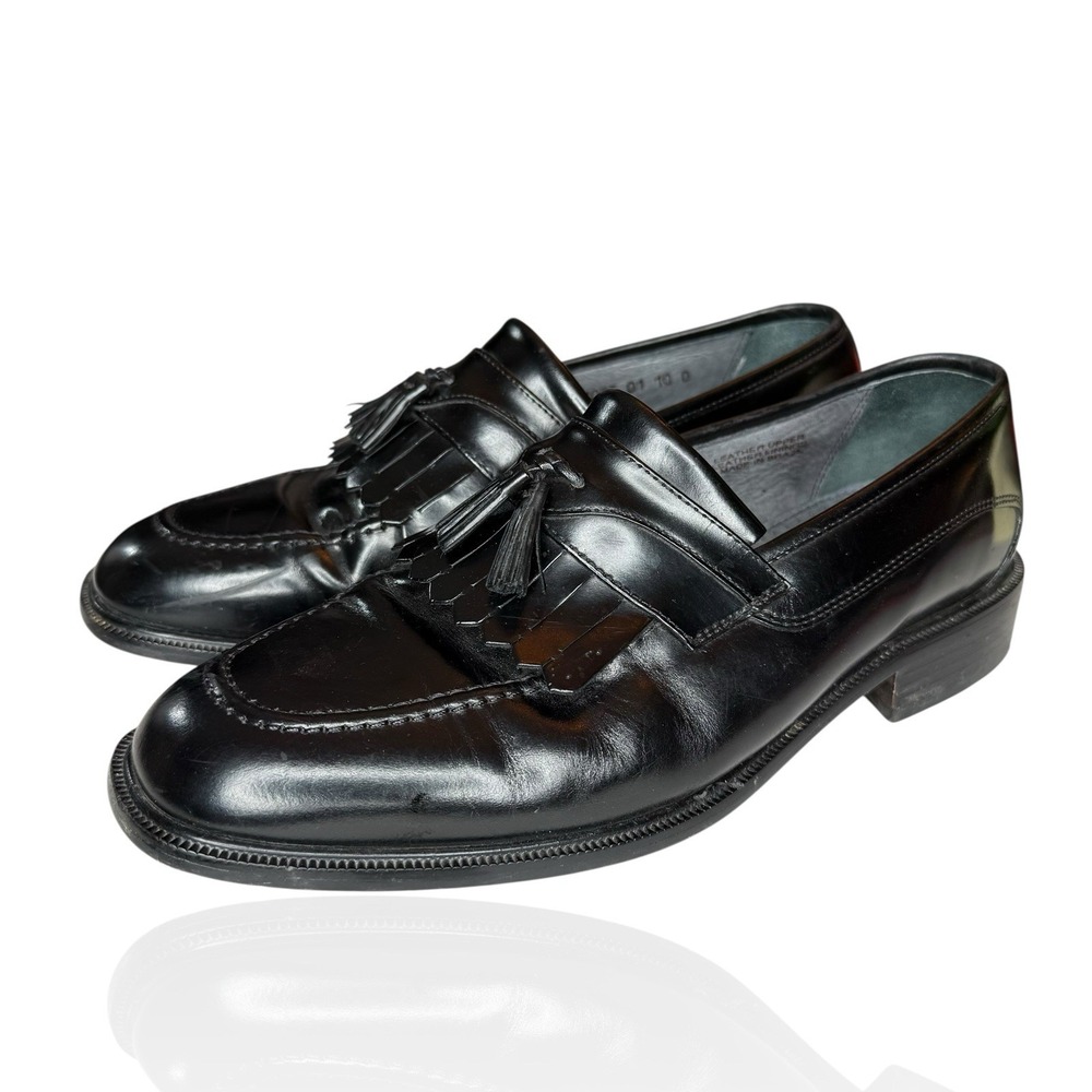 Vintage Florsheim Black Leather‎ Kiltie Tassel Loafers 10 D Dress Shoes 80s 90s